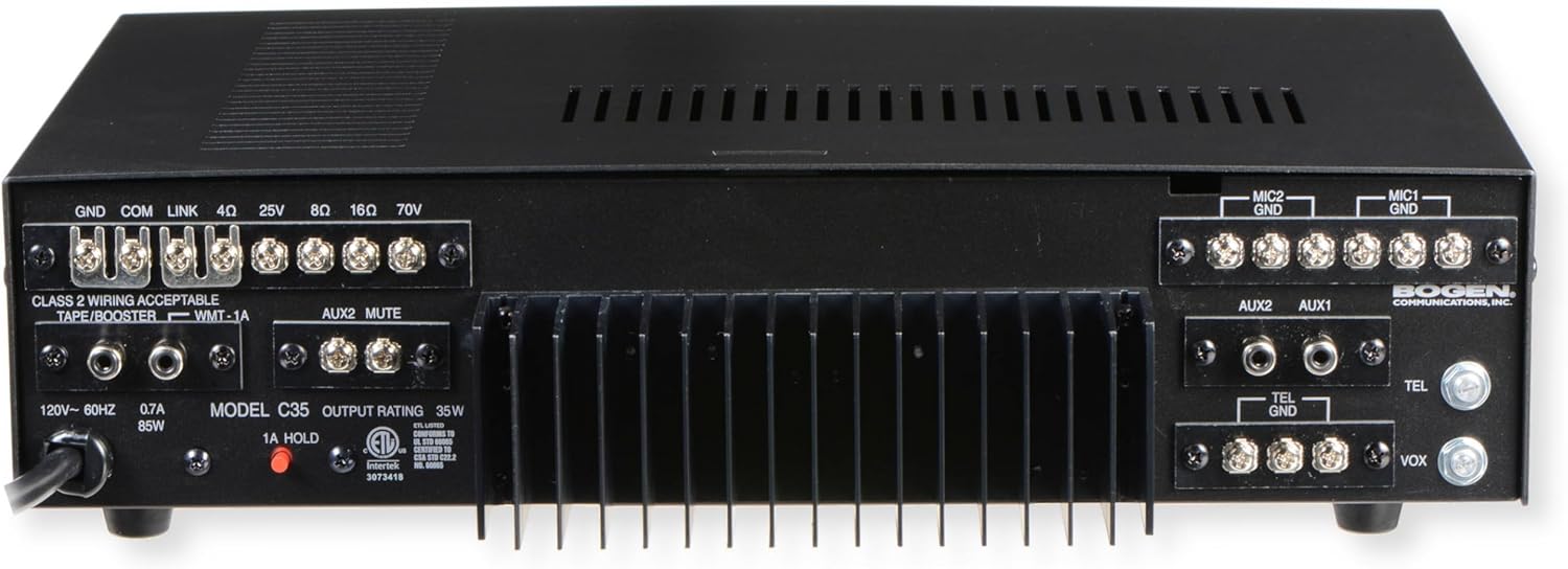 Bogen C35 Classic Series 35W Public Address Mixer/Amplifier, 4 Input Paging System for Commercial Audio, Treble and Bass Controls, Thermal and Electronic Protection