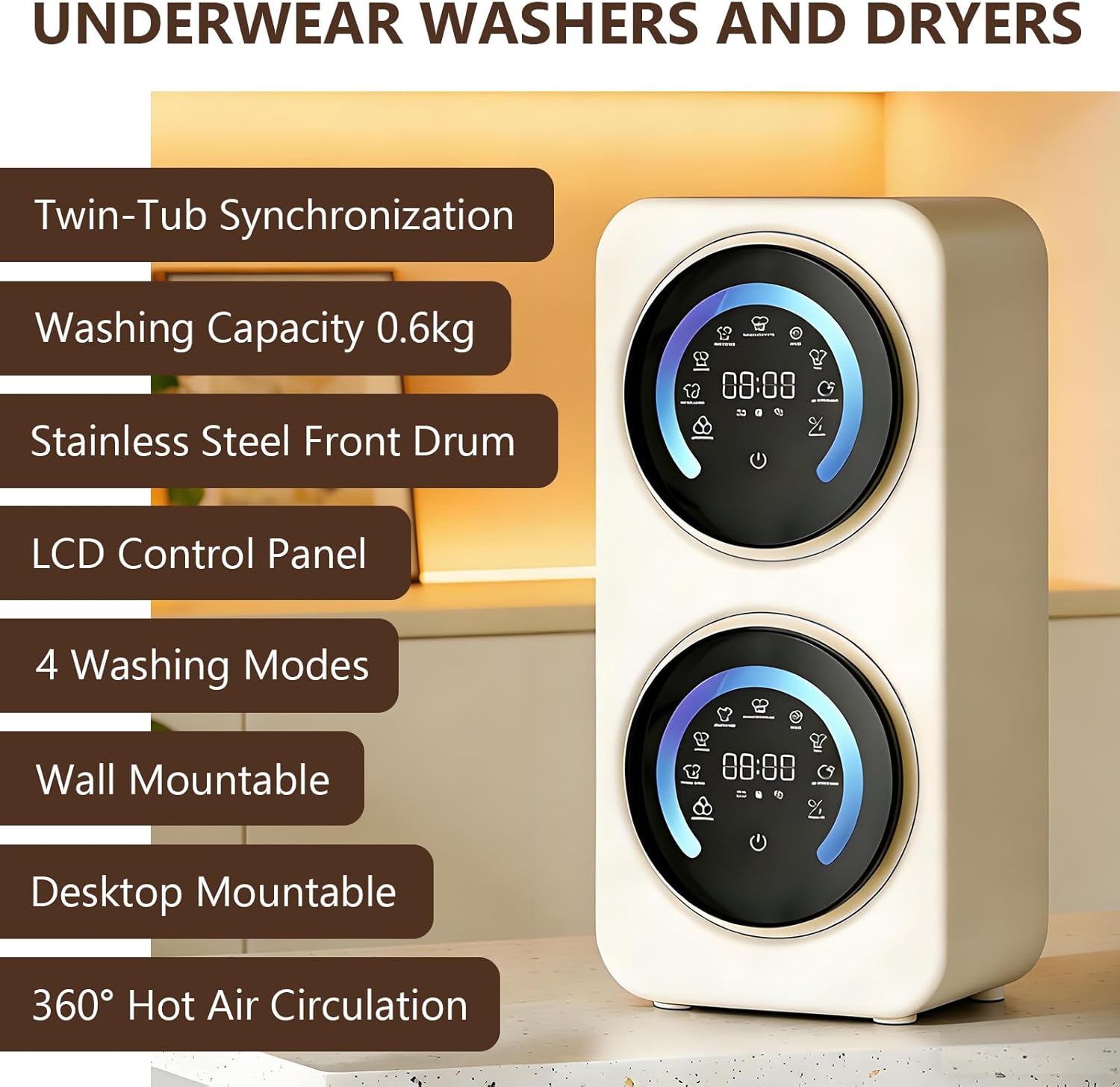 BANGBANGJI Smart Double Tube Mini Washing Machine, 3.5Lx2 Portable Washing Machine, with LED Display, Each Bucket Washing Capacity 0.3kg, Stainless Steel Drum for Dorms, Apartments, RVs Desktop