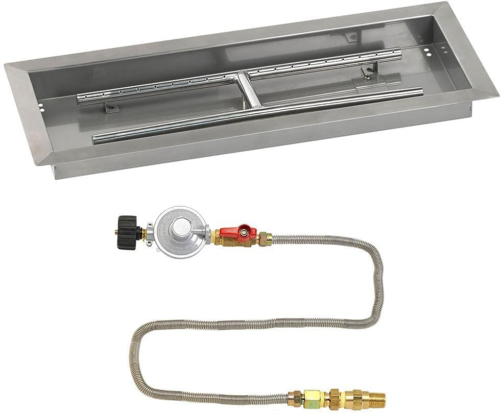 American Fire Glass Match Light Fire Pit Kit (SS-AFPPMKIT-P-24), Rectangular Bowl Pan, Propane Gas, 24x8-Inch