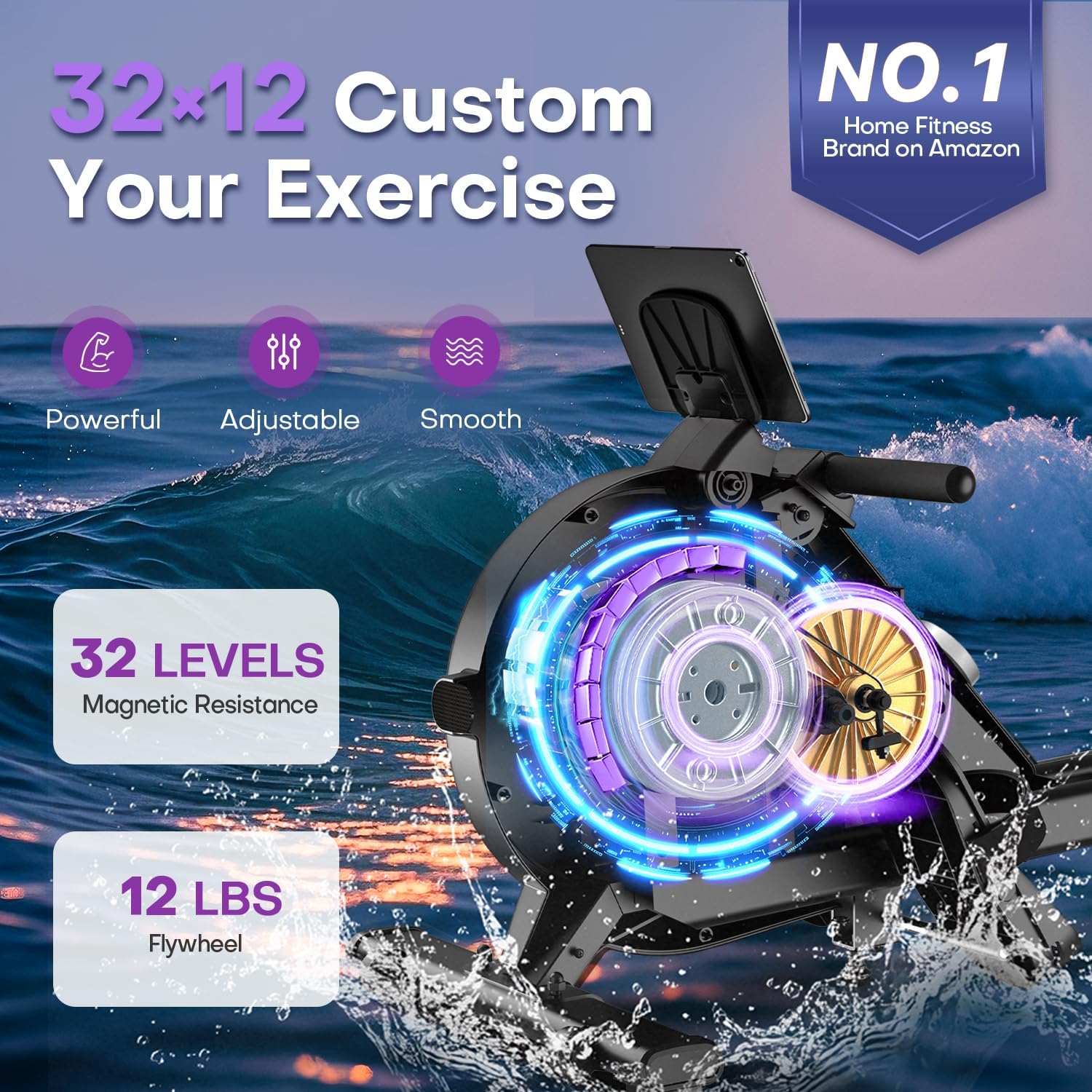 Rowing Machines for Home, 16/32-Level Adjustable Resistance, Magnetic Rowing Machine with App Supported, 350/400 LB Weight Capacity, Upgraded Dual Slide Rails with LCD Data Display Screen