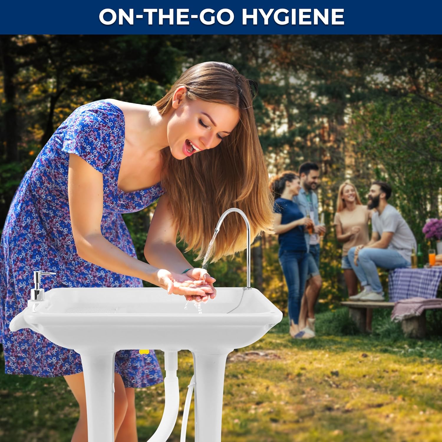 SereneLife Portable Hand Washing Station, 100+ Hand Washes, Hands-Free Foot Pump, Soap Dispenser, and Drain Hose, Ideal for Outdoor Events, Camping, Boating and Worksites