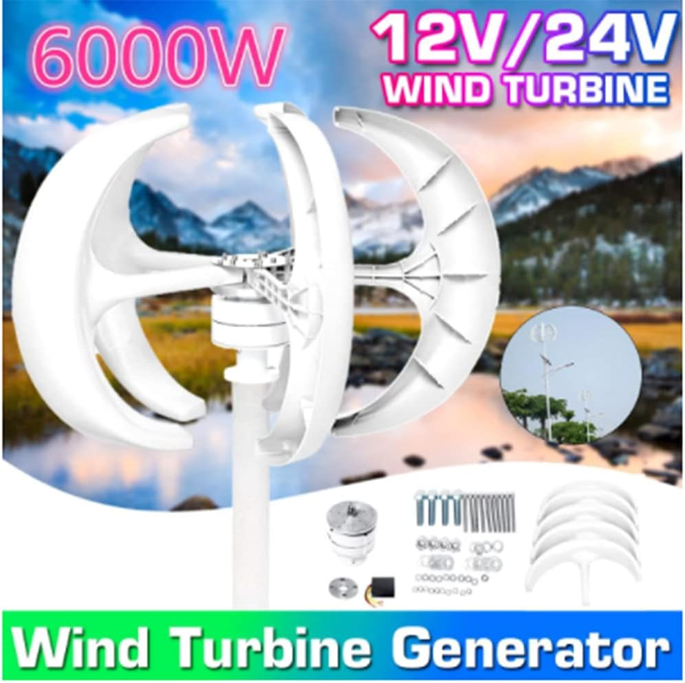 6000W Generator Lantern Vertical Axis Wind Turbines 12V 24V 5 Blades Motor Kit for Home Hybrids Streetlight Use Electromagnetic