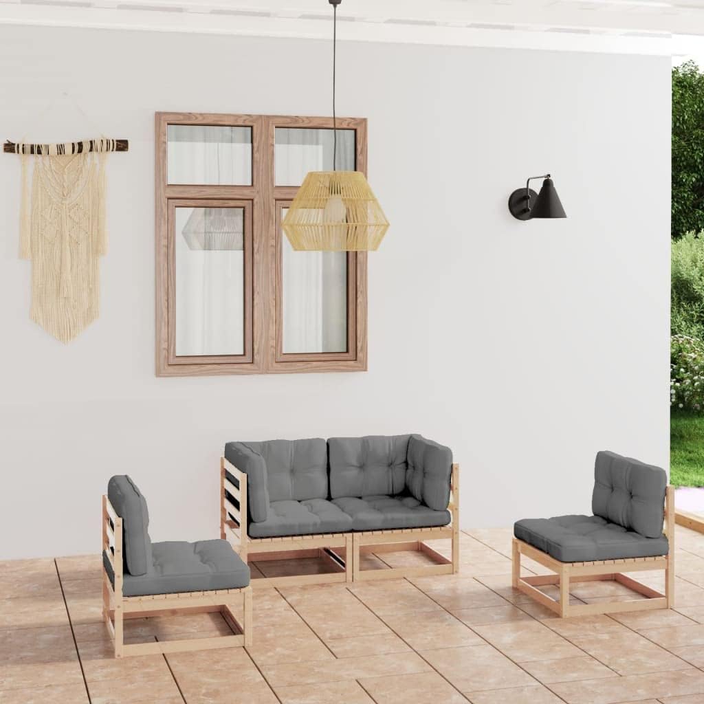 4 Piece Patio Lounge Set with Cushions Solid Wood Pine, Patio Furniture Sets, Outdoor Furniture
