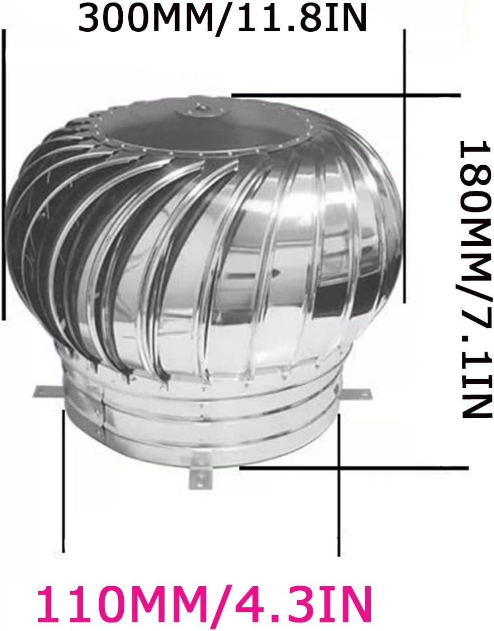 Wind Turbine, Dome Ventilator, Cap Vent Round, Stainless Steel Exhaust Cap, Wind Turbines Air Vents, Internally Braced Wind Turbine, DIY Easy Vent Hookup Kit, for Ventilation and Exhaust