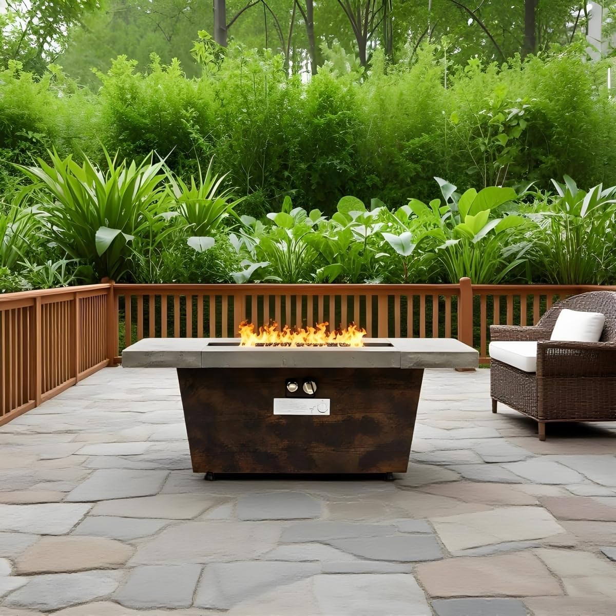 42-inch Rectangle Gas Fire Pit Table, 50,000 BTU Outdoor Firepit with Cement Texture Design & Volcanic Rocks for Patio, Backyard, Garden - Cement Grey