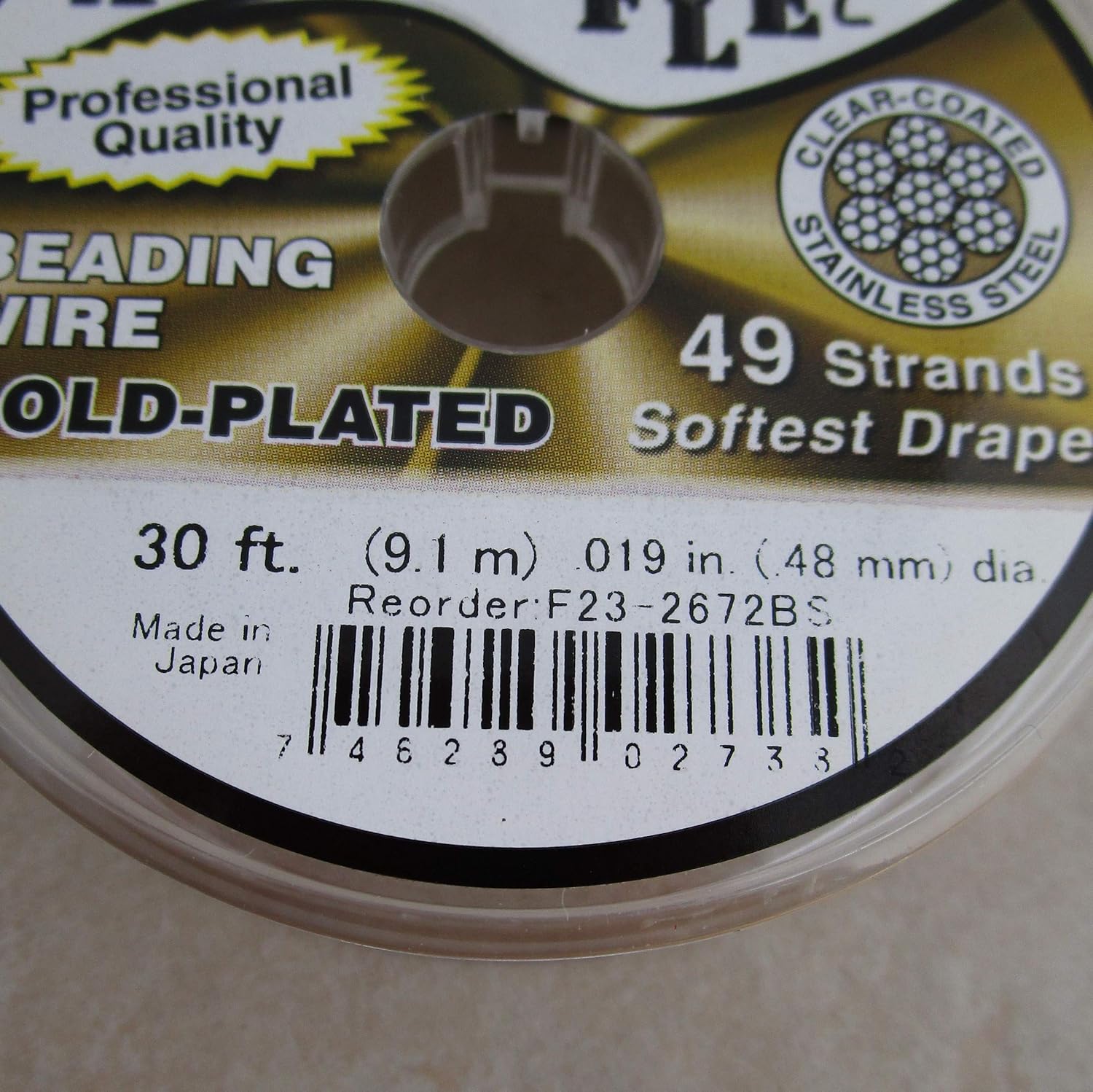 Accuflex Beading Wire Gold Plated .019 Inch 30 Feet 49 Strand