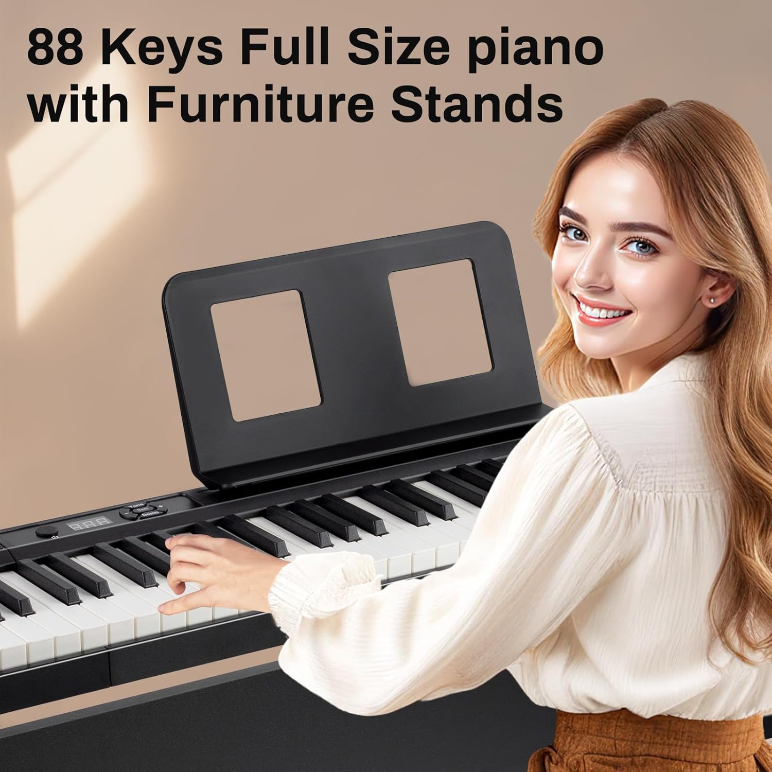 AODSK 88 Key keyboard piano, Portable Digital Piano with Wooden stand Set+AODSK Keyboard Bench X-Style Cushion Padded