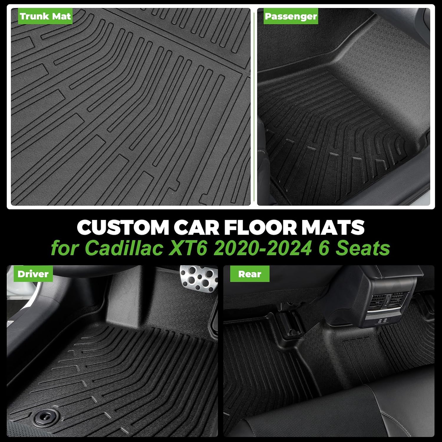 Floor Mats & Cargo Liner Fit for 2020-2024 Cadillac XT6 (6 Seats),All Weather Protection TPE Anti-Slip Automotive Full Set Floor Liners with Backrest Mats Custom Cadillac XT6 Accessories