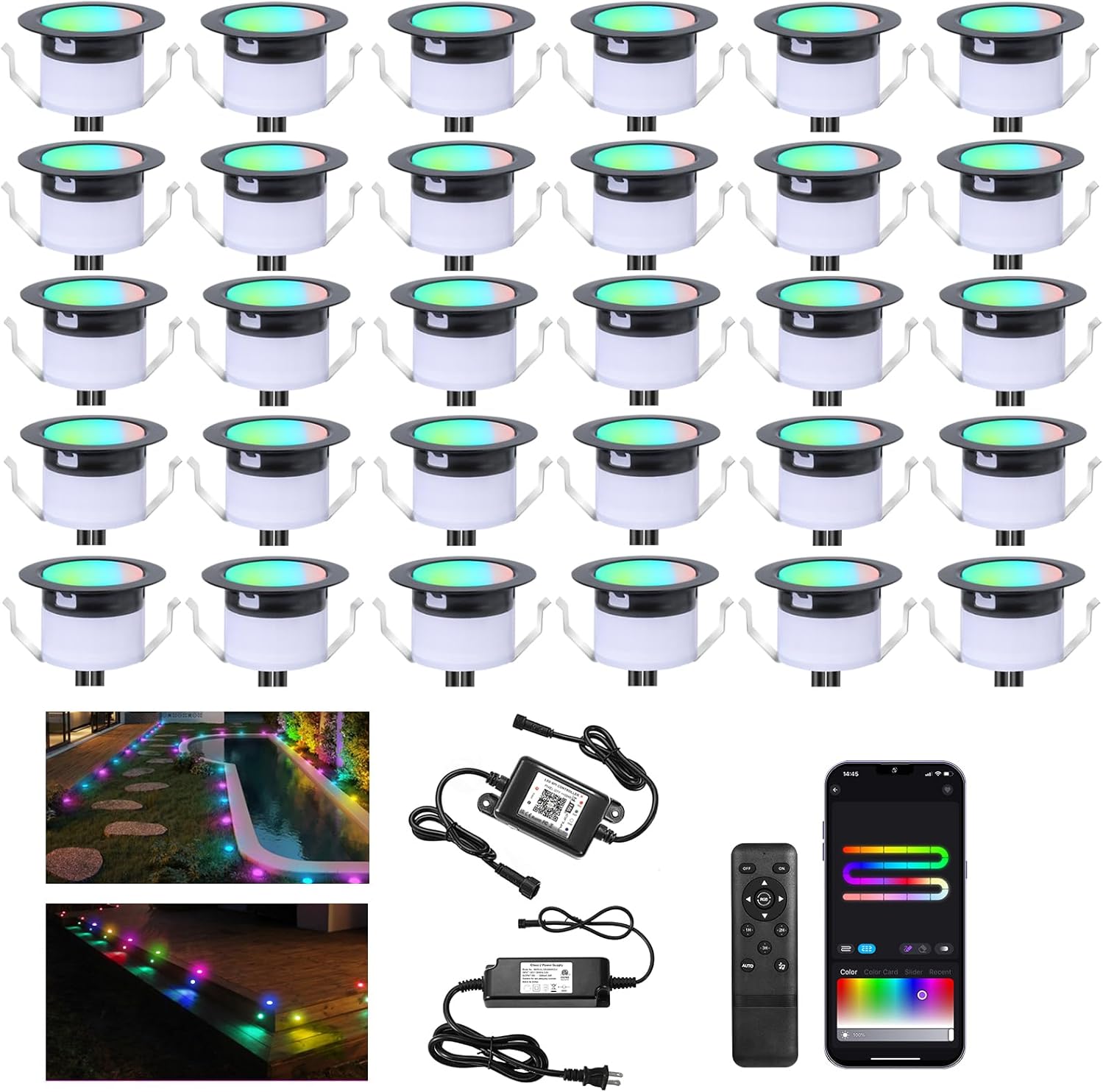 Recessed Step Lights, RGBW+IC Led Lights Outdoor Waterproof IP67, 1.22