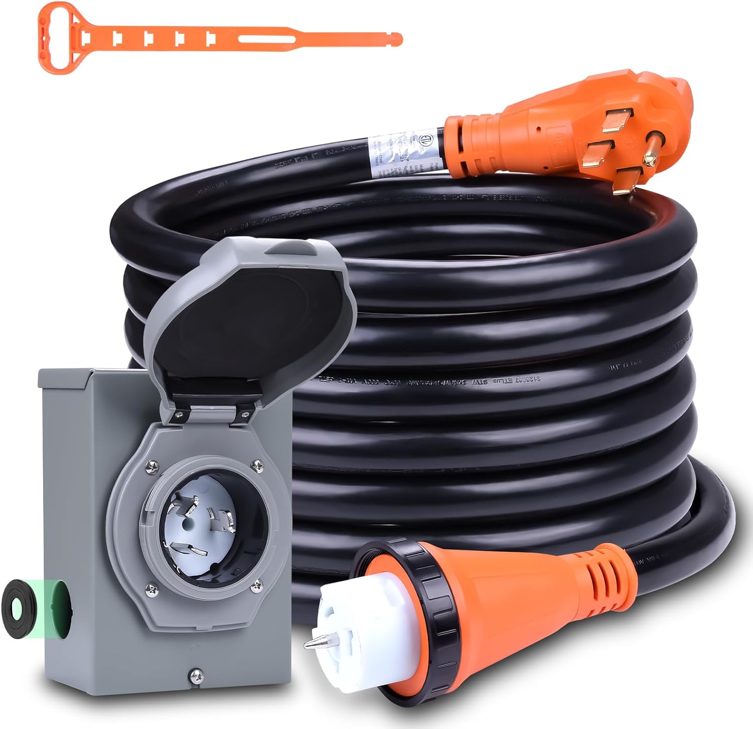 50A Generator Cord and Power Inlet Box,25FT Generator Extension Cord NEMA 14-50P/SS2-50R STW 6/3+8/1 AWG with Twist Lock Connector,Pre-Drilled Inlet Box for Generator to House,125/250V ETL Listed