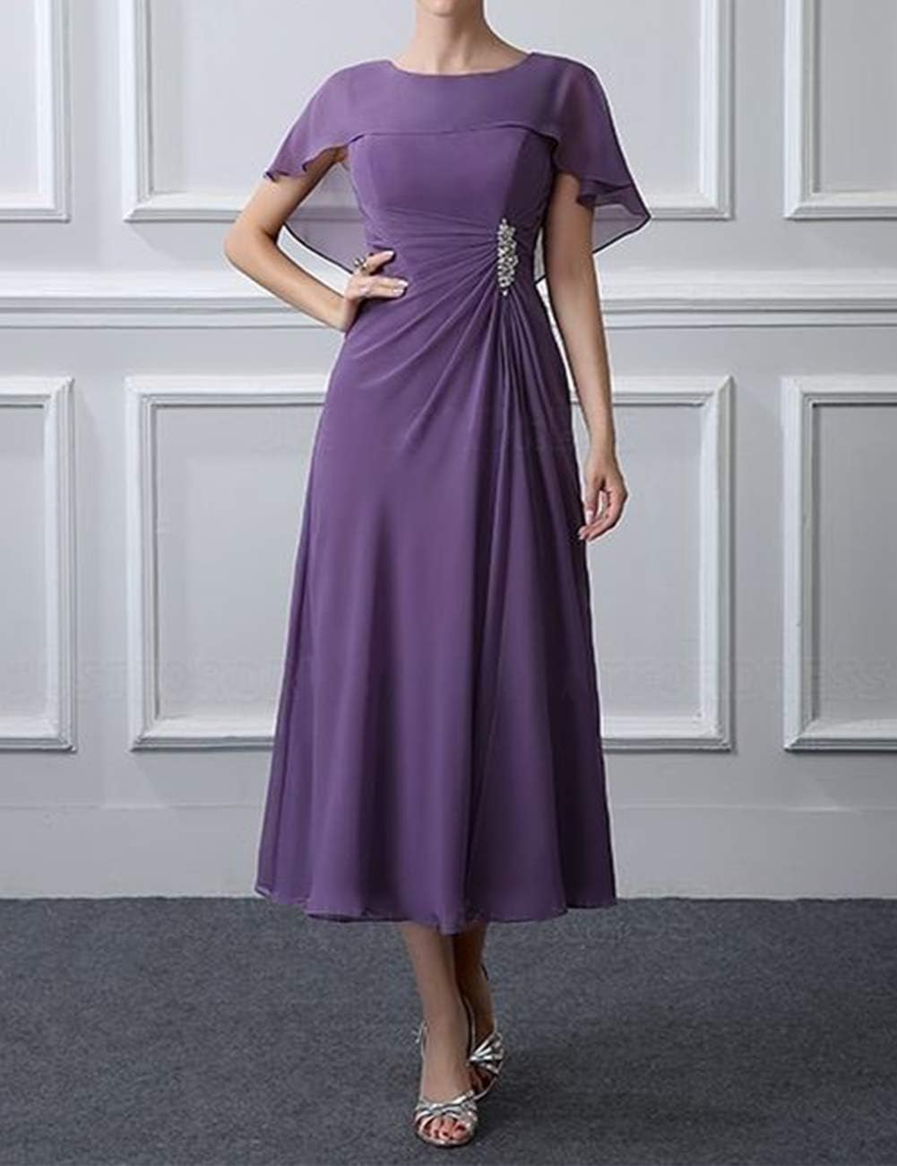 Tea Length Mother of The Bride Dresses Chiffon Evening Formal Dress Cloak Women's