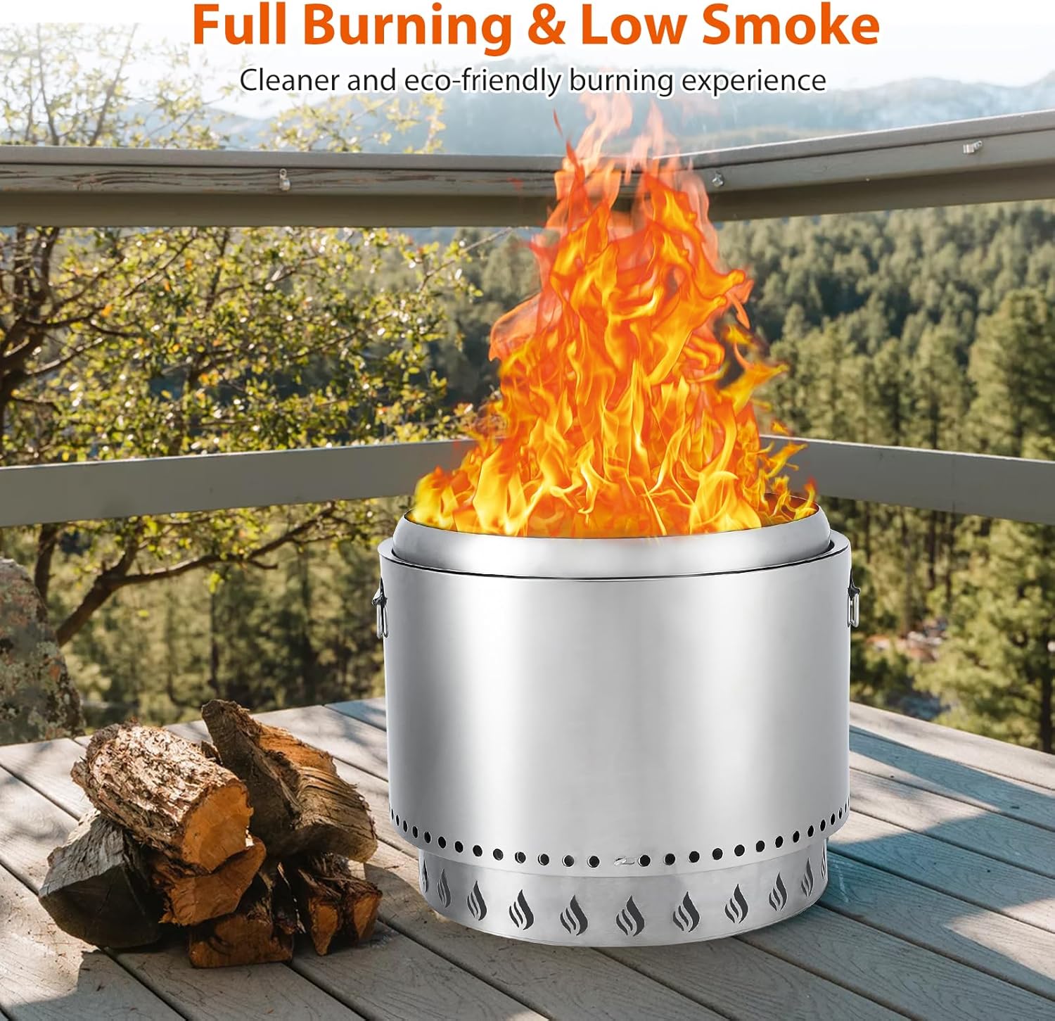 Smokeless Fire Pit, 20.5 Inch Portable Outdoor Firepit, Stainless Metal Steel Wood Burning Fireplaces with Removable Ash Pan and Poker, for Outside Bonfire Backyard Patio Camping