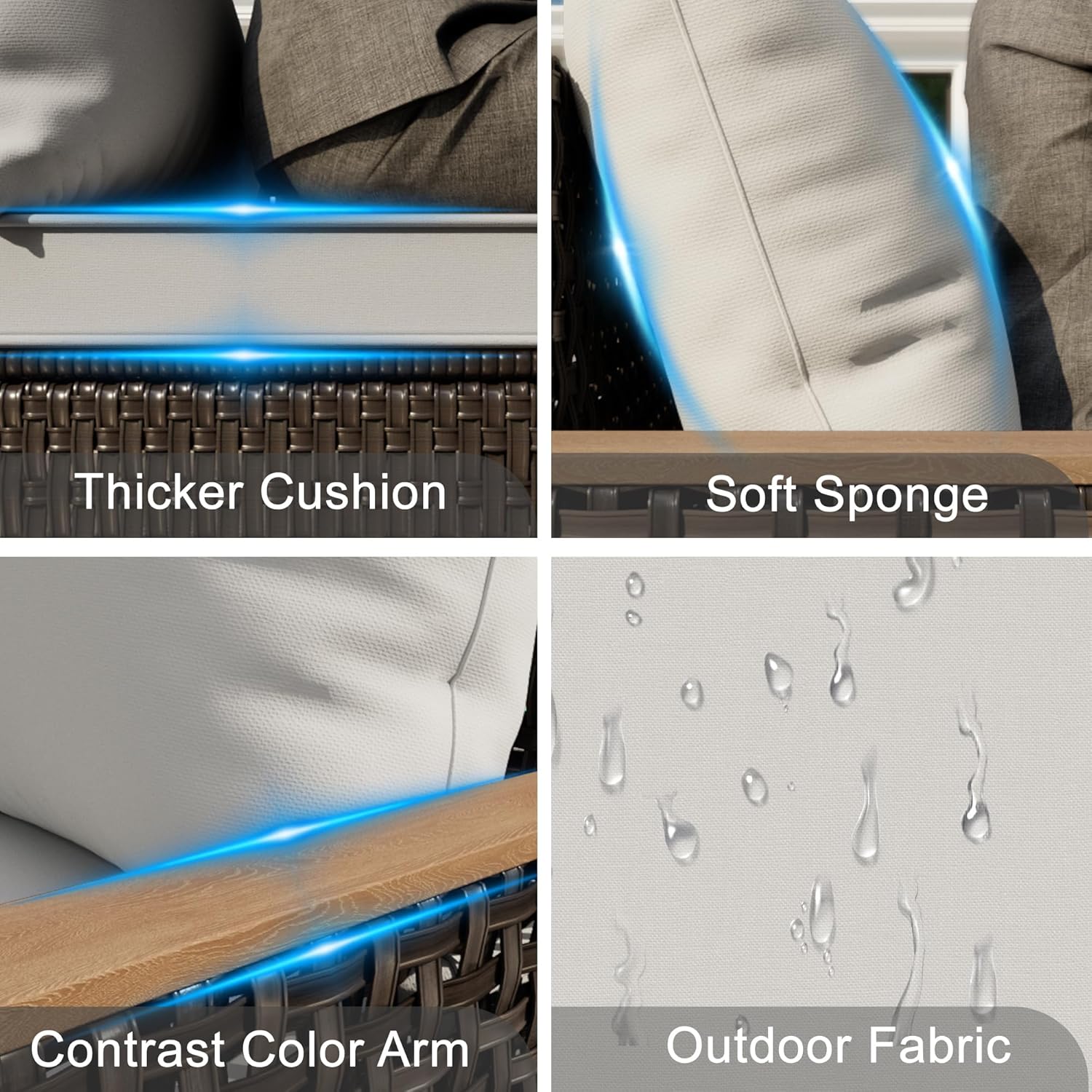 15 Pieces Outdoor Furniture Set, Modern Patio Conversation Sets with Fire Pit Table and Armchairs, Wicker Rattan Sofa Couches Chairs Ottomans for Porch, Deck, Balcony, Backyard, Yard (Beige Cushions)