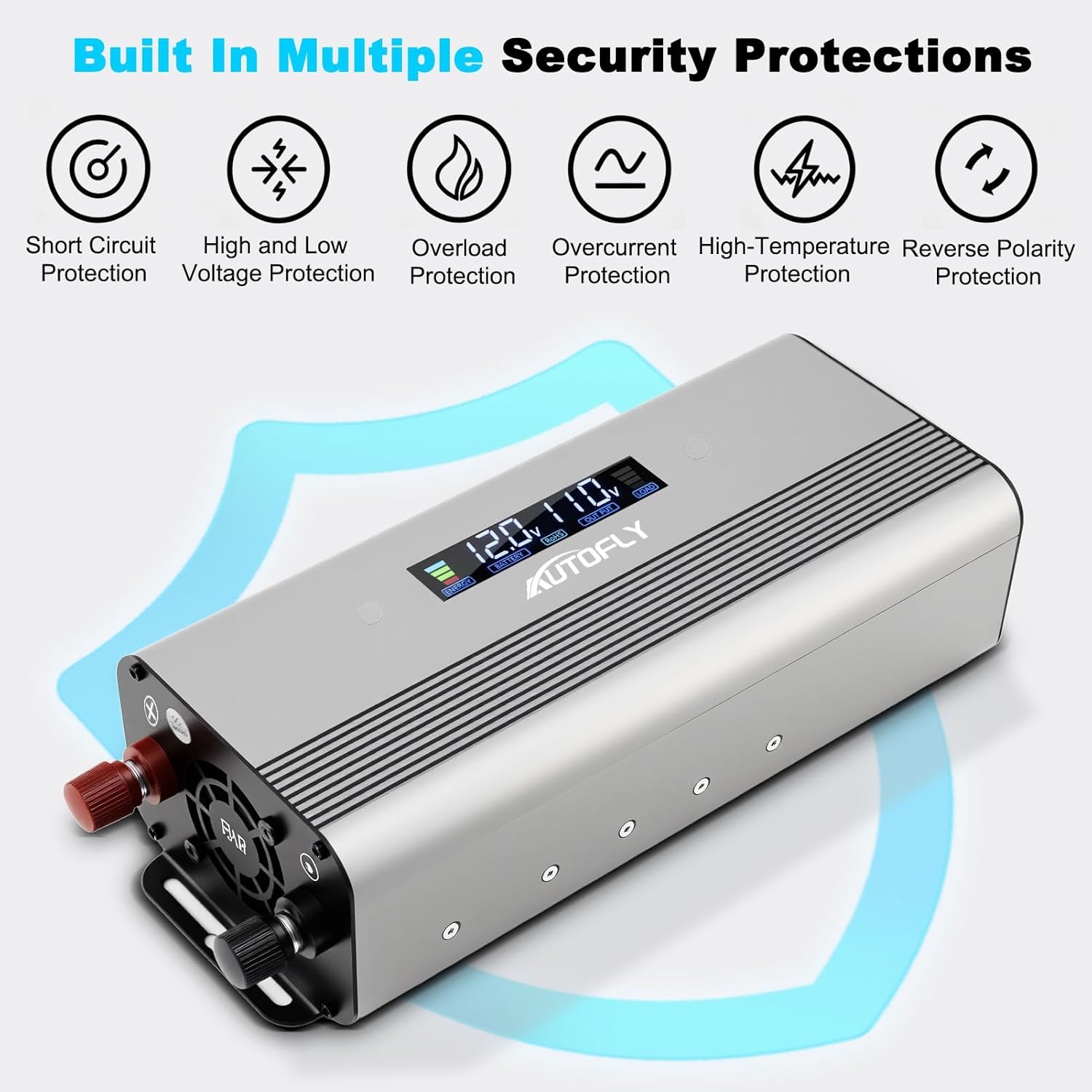 1000W Pure Sine Wave Power Inverter DC 12V / 24V to AC 110V(2 Outlets), 2000 Watt Peak Power, Car Charger Plug Inverter Adapter Converter with Type-C & USB Charging Ports LCD Smart Screen