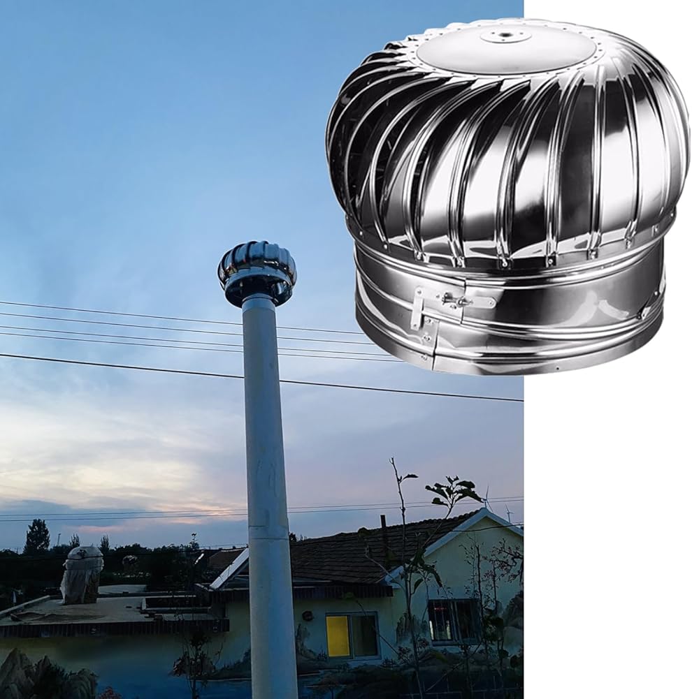 Round Roof Exhaust Chimney Cap 4in/6in/8in/10in/12in/16in, Outdoor Roofing Turbine Ventilator Chimney Rain Cover, Stainless Steel Wind Ball for Home/Dryer/Pipe/Flue/Shed Roof