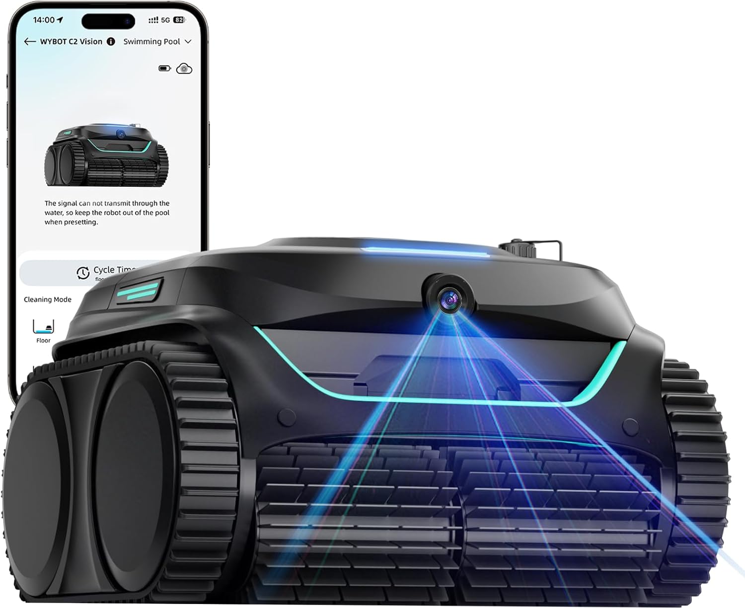 (2025 New) WYBOT C2 Vision Robotic Pool Cleaner with Camera, 8-in-1 Pool Vacuum for Inground Pools, Powerful Suction, Ultra-Fine Filter Pool Robot, Wall Climbing, Smart Navigation, Black