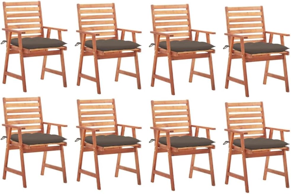 Patio Dining Chairs 8 pcs with Cushions Solid Acacia Wood,Contemporary Acacia Wood Dining Chair Set with Water-Resistant Cushions for Patio and Garden Outdoor Furniture, Outdoor Chairs
