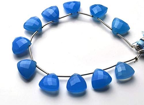 1 strand natural 6.5 inch long strand,superb blue color chalcedony faceted trillion shape beads briolettes 11 to 12 mm
