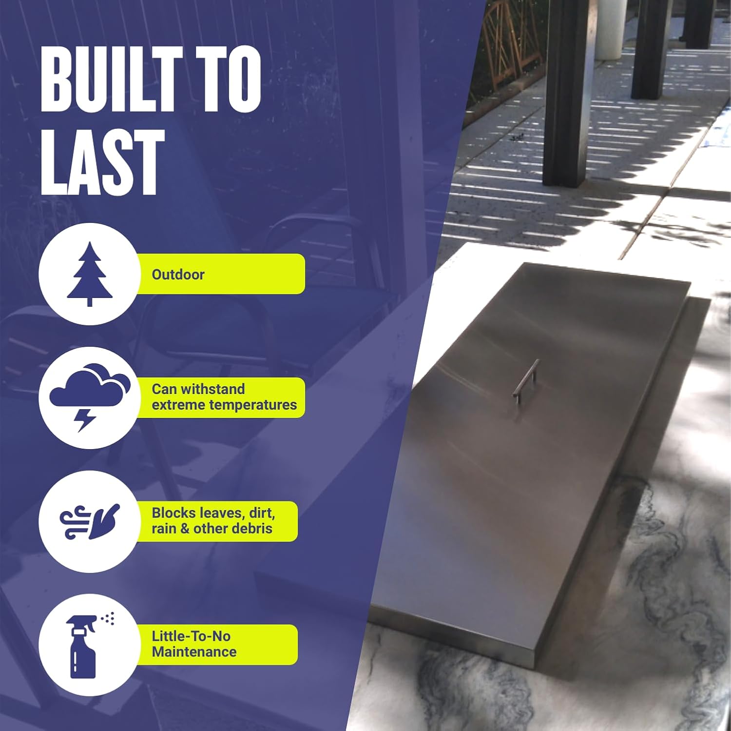 American Fireglass Rectangular Burner Pan Cover Stainless Steel Lid for Outdoor Fire Pit or Table for Natural Gas or Propane Fires 27