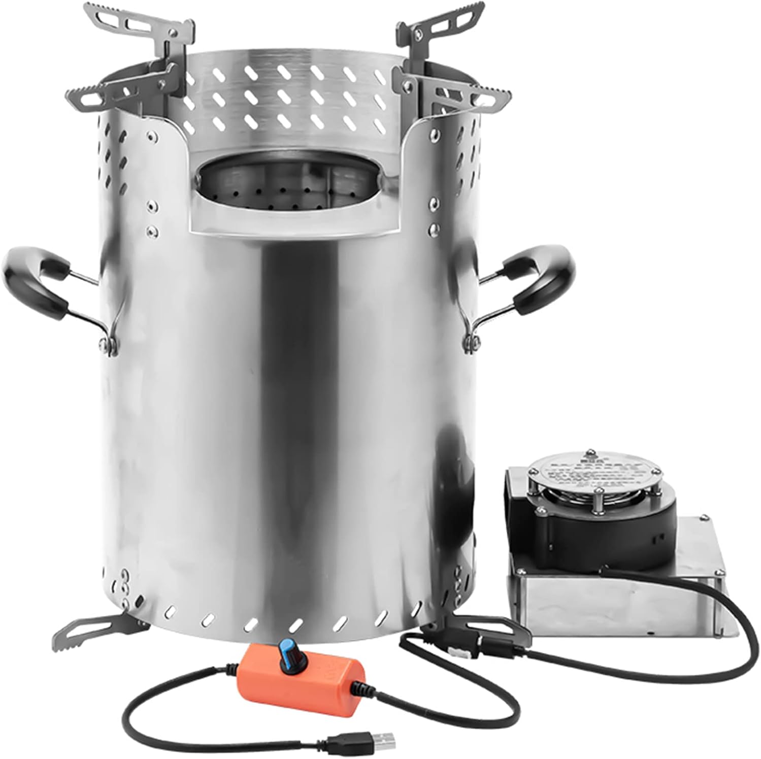 Fire Pit Outdoor Wood Burning Cast Iron Firepit Firebowl Fireplace Heater Log Charcoal Burner,with External Blower and Grill,B