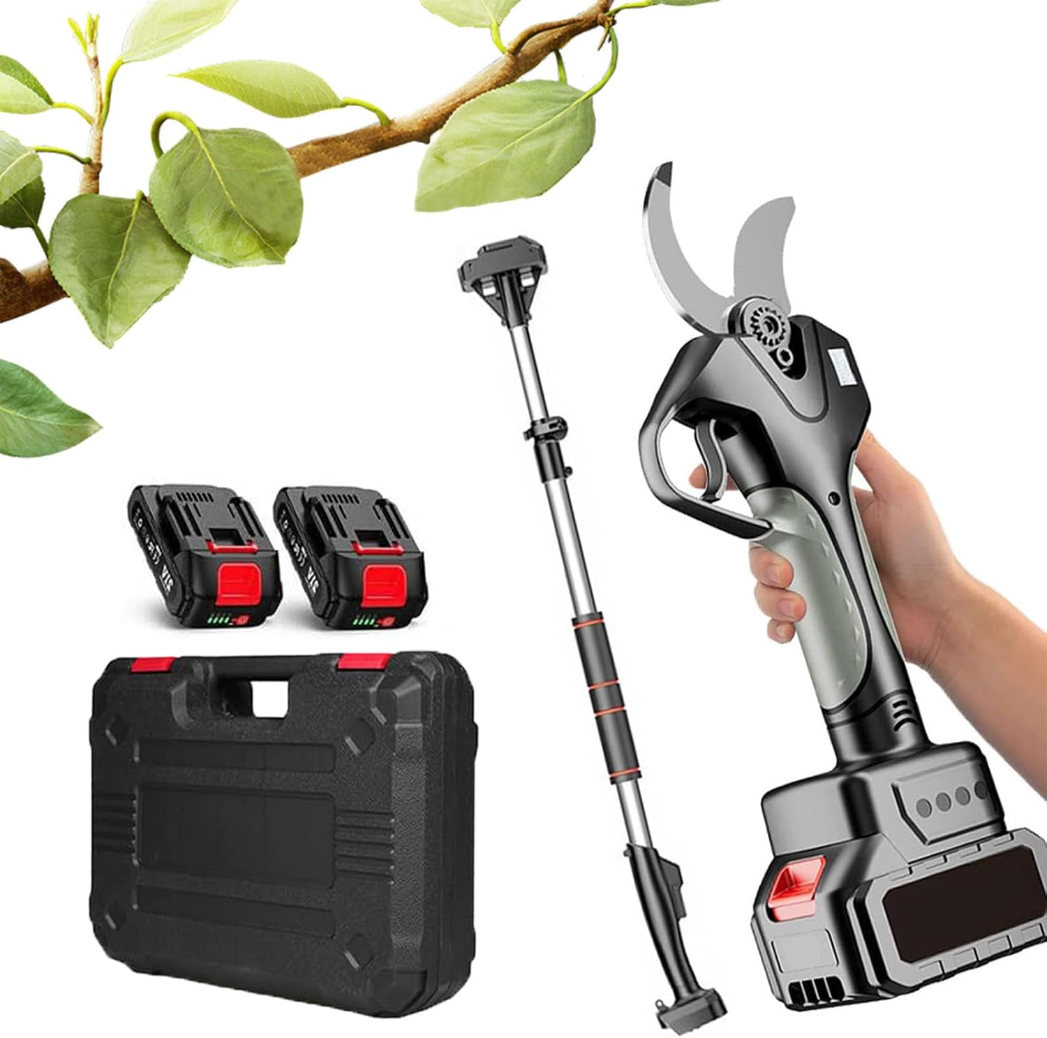 Electric Pruning Shears, 2Inch Cutting Diameter Electric Pruners for Gardening, with Batteries and 7Ft High Reach Extension Rod for Tree Trimming Branch Cutter,1*battery