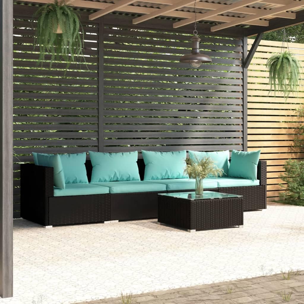 Patio Set Patio Furniture Set 5 Piece with Cushions Poly Rattan Black