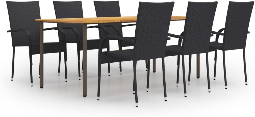 7 Piece Patio Dining Set Poly Rattan Black Garden Furniture