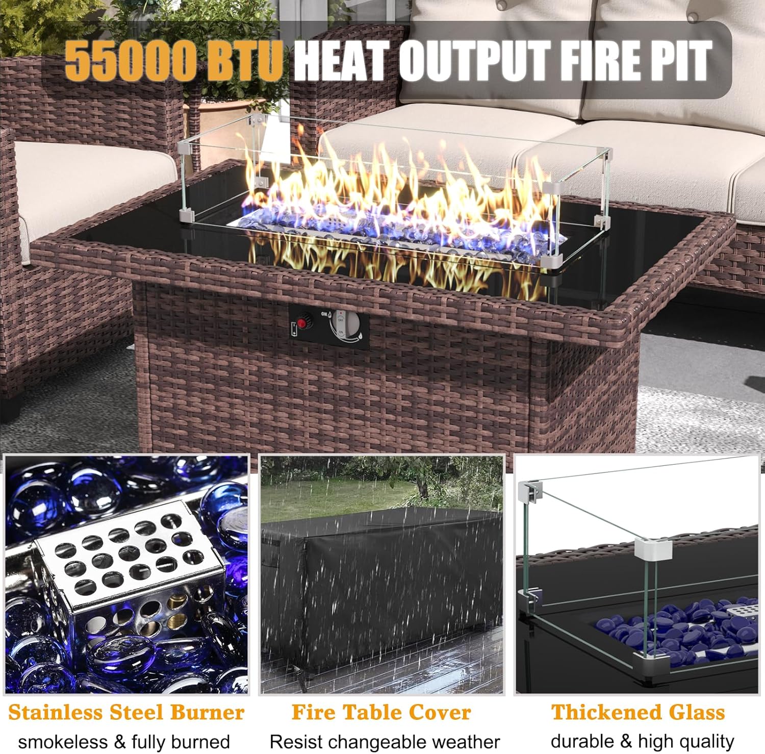 LayinSun 10 Pieces Patio Furniture Set with Swivel Chairs, Rattan Wicker Rocking Glide Chairs with 44