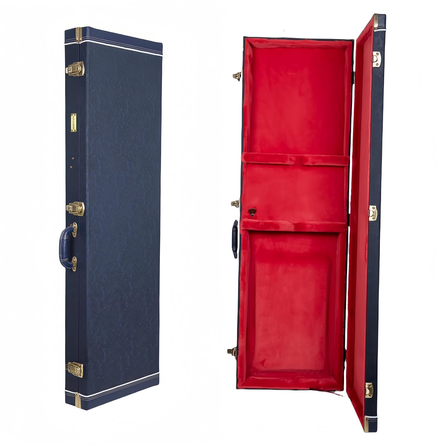 Crossrock Relief Series Bass Guitar Case for Fender Precision & Jazz | Carved Ocean Blue Finish, Deep Scarlett Velvet Interior, Lock – Premium Wooden Hardshell