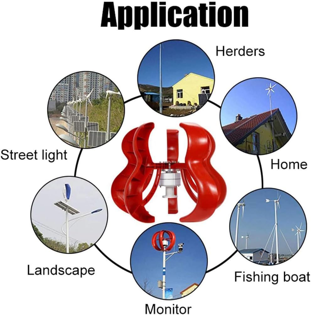 10000W Vertical Axis Wind Turbine, 5 Blades Free Energy Windmill Generator, 12V 24V 48V Wind Power Generator with Charge Controller