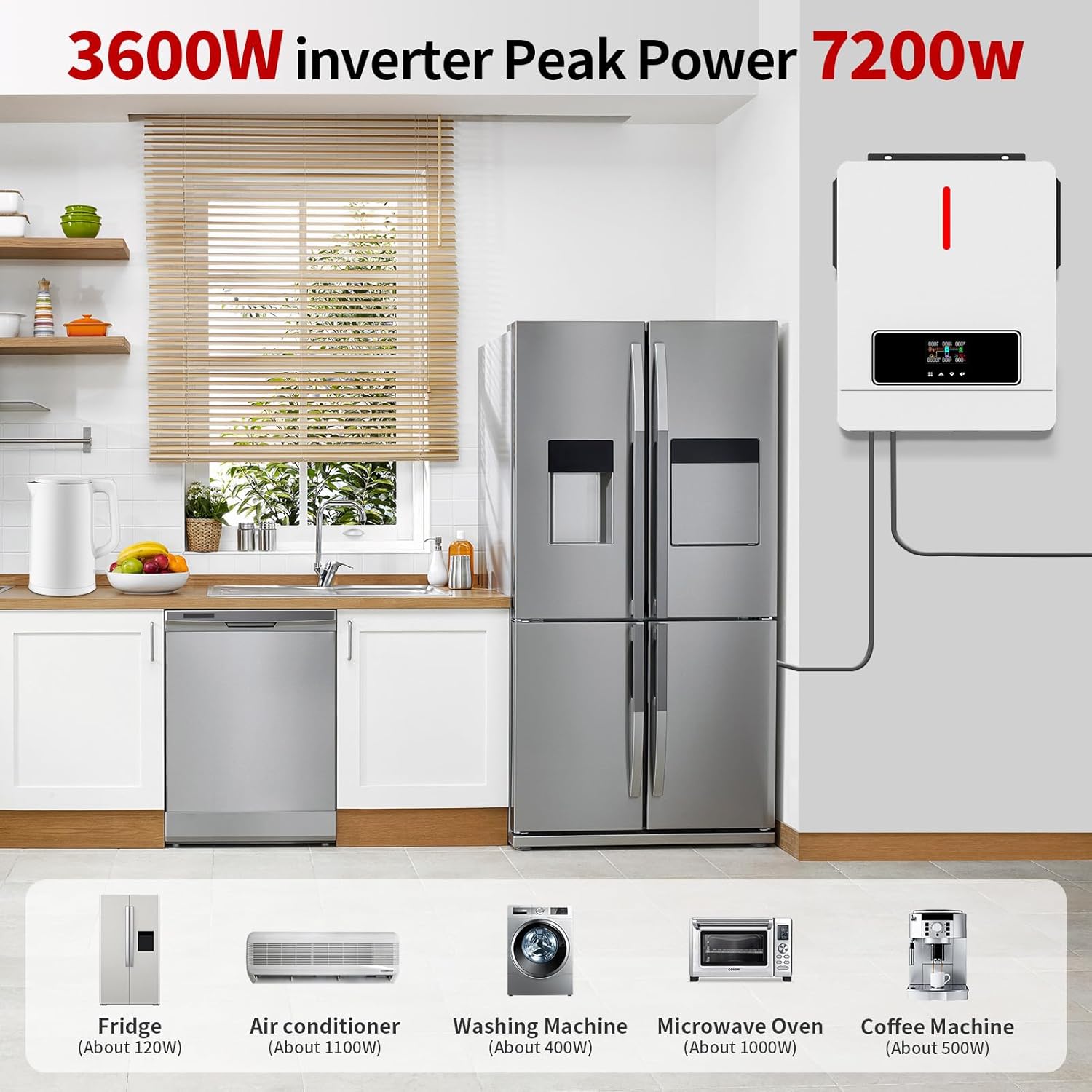DATOUBOSS 3600W Hybrid Solar Inverter, 24V DC to 110V AC Pure Sine Wave with 120A MPPT Controller, Off-Grid Backup Power Converter for 24V Lithium/AGM Battery, Home RV Cabin, Solar Off-Grid On-Grid