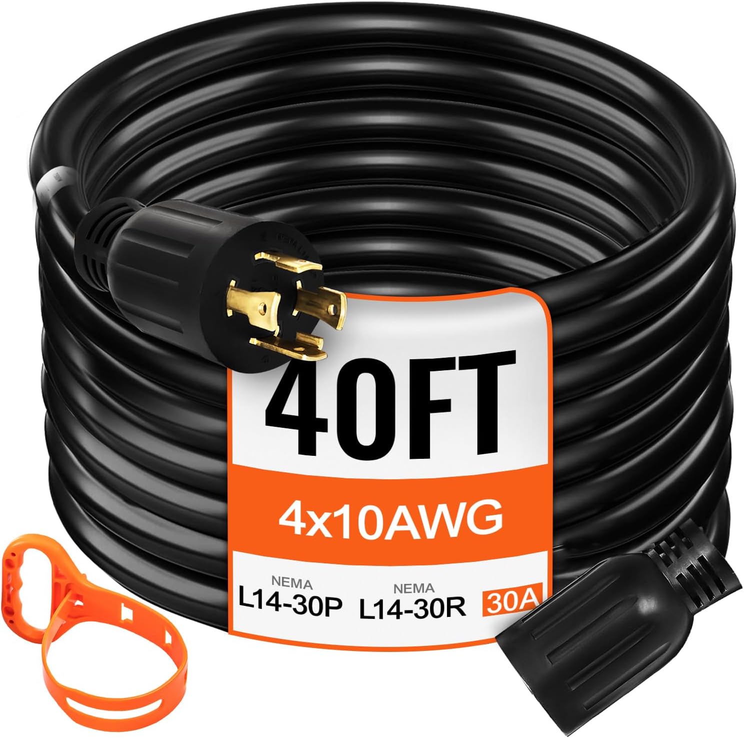 VEVOR 40 FT 30 Amp Generator Extension Cord SJTW 10 Gauge 4 Prong, NEMA L14-30P 125/250V 7500W Heavy Duty Generator Power Cord with Twist Lock Connectors