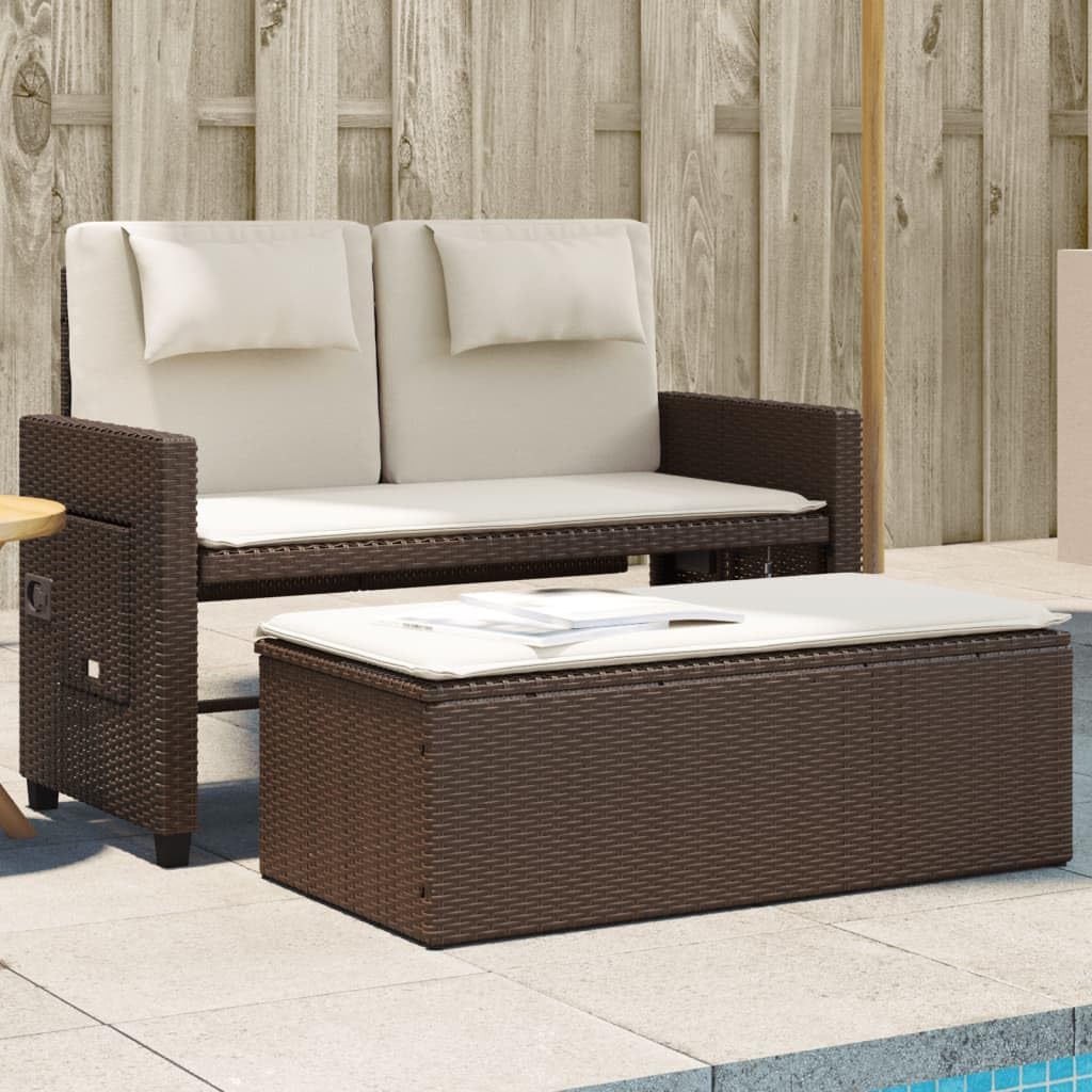 Patio Benches Reclining Patio Bench with Cushions Brown Poly Rattan,Multifunctional Outdoor Bench with Adjustable Backrest for Patio, Deck or Garden Outdoor Furniture & Accessories