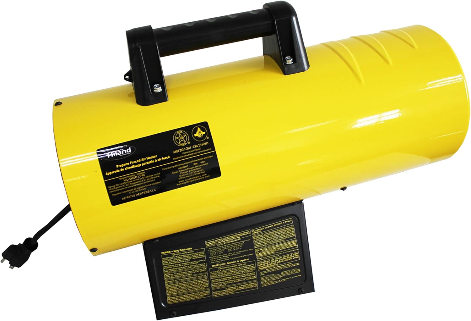 Hiland BGA1601-40k HIL-SHOP-LP40 Propane 40,000 BTU Forced Air Warehouse/Shop Heater w/Stand, Yellow