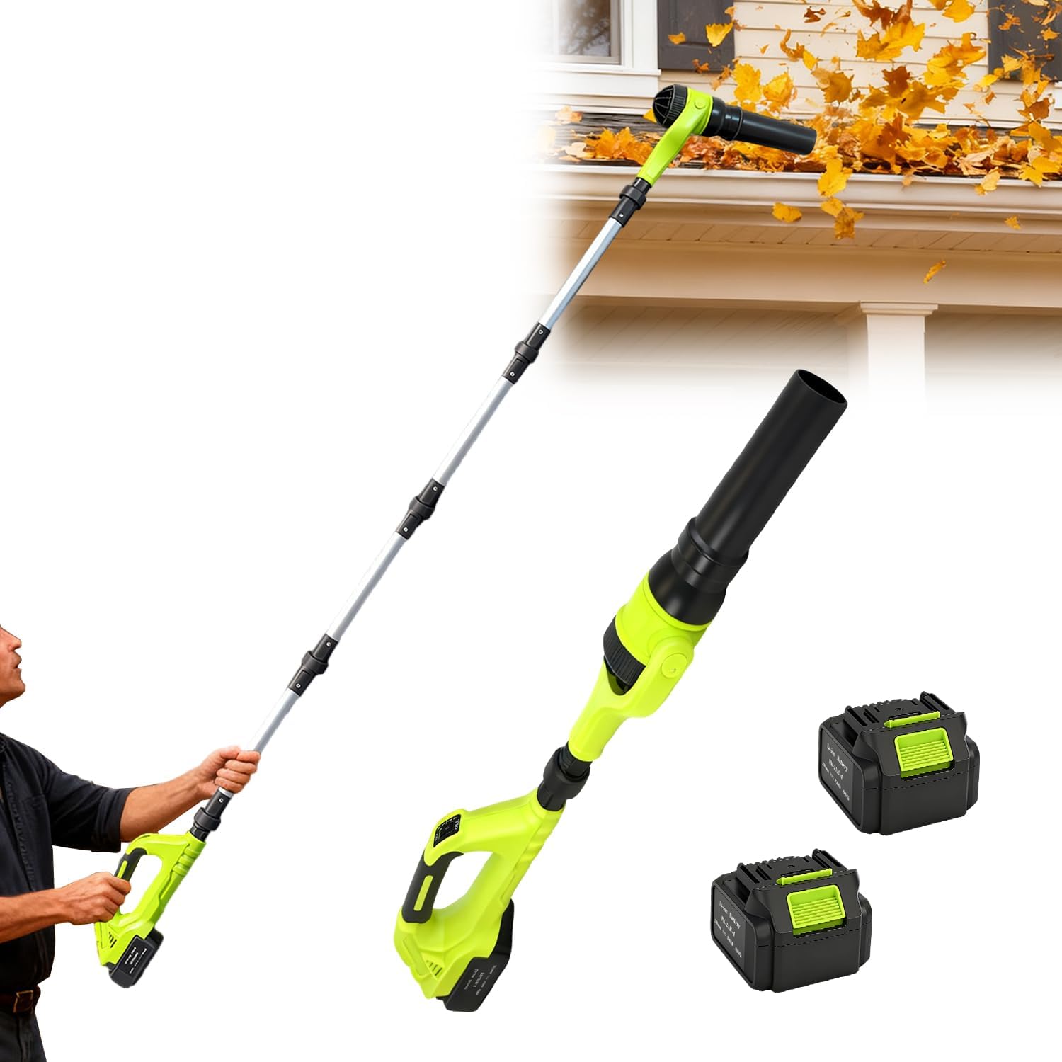Cordless Leaf Blower, 21V Leaf Blowers, 580CFM/180MPH Brushless Motor, with 2 Lightweight Batteries 3.0Ah & Charger, and 3-Speed Leaf Blower 2-in-1 Design with Gutter Cleaning Kit for Garden & House