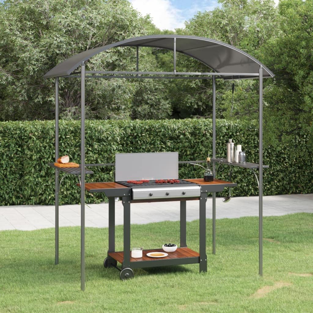 BBQ Gazebo Anthracite Steel, PC Board Roof, 86.6 x 45.3 90. in, Powder-Coated Metal Frame, Outdoor Cooking Station with Hooks, Patio Canopy Outdoor Structures