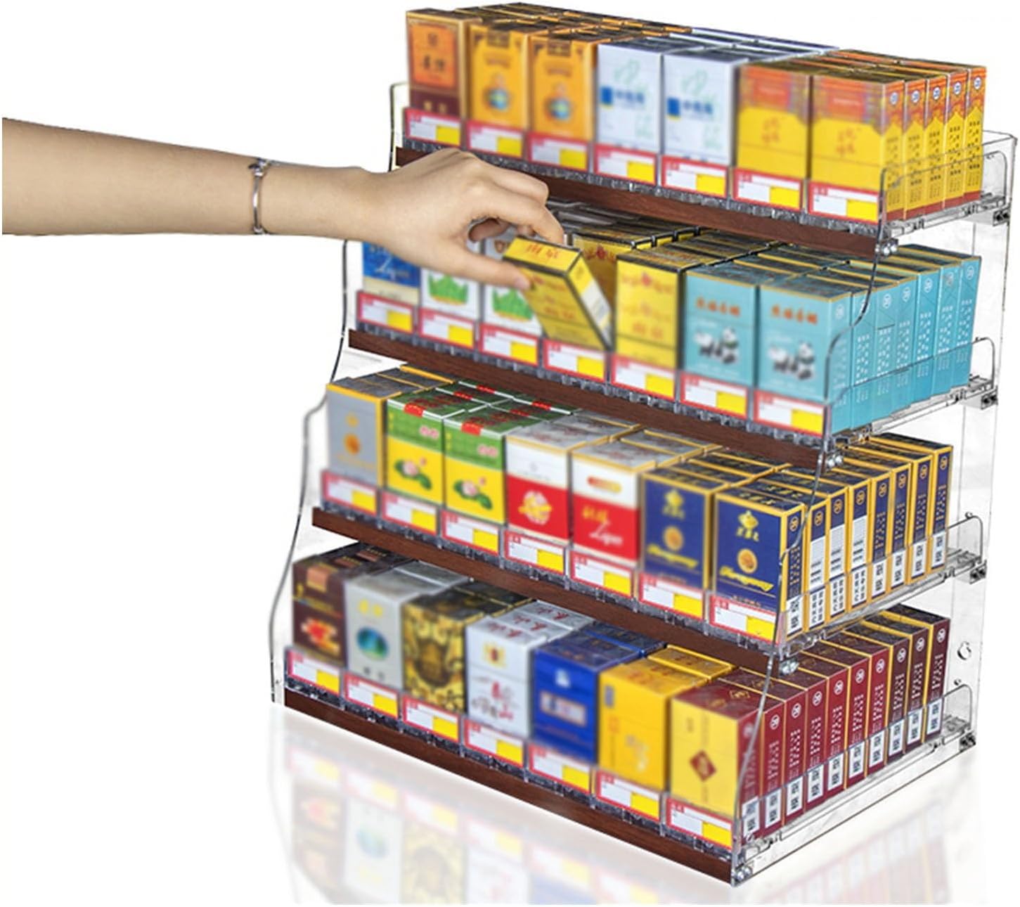 Acrylic Automatic Tobacco Display Rack Pushers - Clear 3-Layer Cigarette Box Holder for Convenience Stores, Gas Stations, Retail Shops - Efficient Auto-Push System for Cigar Products