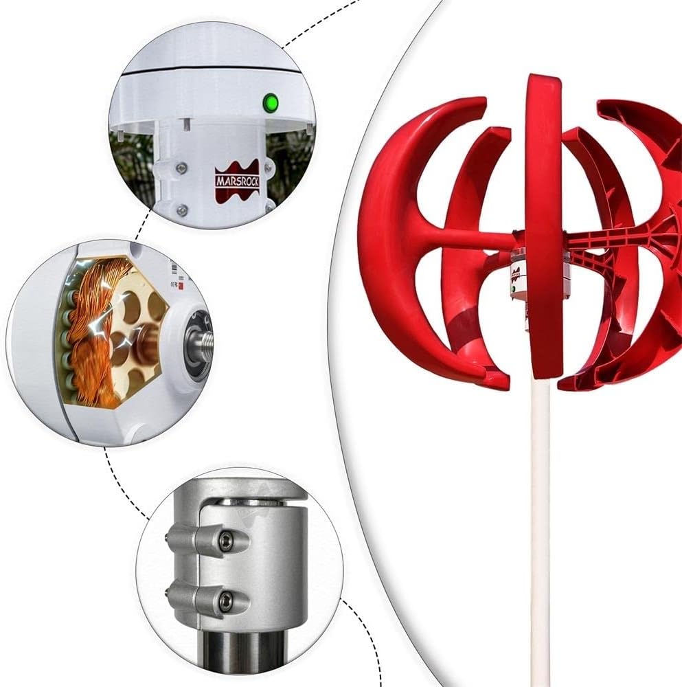 Wind Turbine Generator Kit, Low Speed 2M/S 12V 24V AC 400W Vertical Wind Turbine Generator Home Windmill Kit MPPT Controller for BOAD Light Battery for Hybrid Solar Wind System(White,12V)