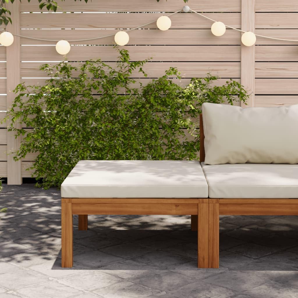 Footrest with Cream White Cushion Solid Acacia Wood,Durable Acacia Wood Outdoor Patio Footrest with Comfortable Cushion Outdoor Furniture Sets, Sectional Sofa Units
