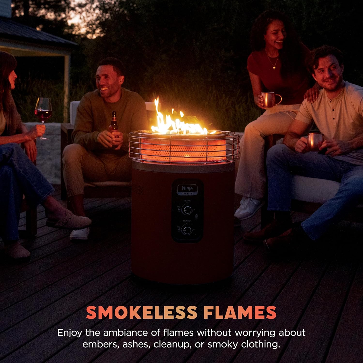 Ninja |Fireside360™ | Outdoor Heater & Fire Pit | 3 Modes: Flame, Heat, Flame & Heat | Portable for Patio, Deck, Camping, Beach | Easy Control Flames & Heat | Push to Start Ignition | Maroon | OF101RD