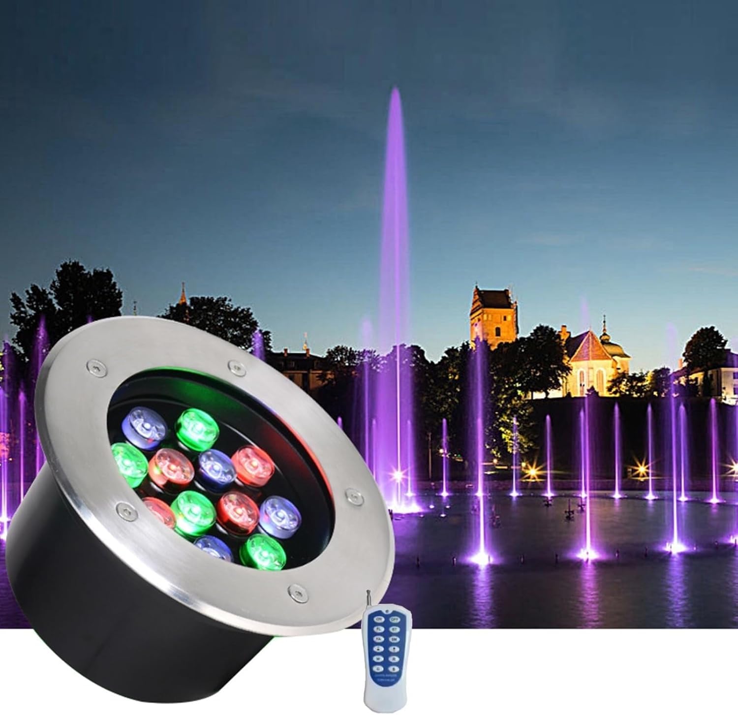 Ground LED Landscape Lights, RGB Color Changing Floor Light, with Remote Control Spotlights, IP67 Waterproof Adjustable Brightness Led Recessed Floor Spotlight(18w(85-245v))