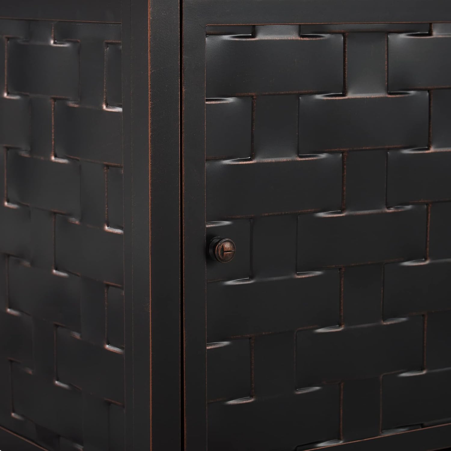 Fire Sense 63700 Preston Basketweave Aluminum Convertible Gas Fire Pit Table 45,000 BTU Multifunctional Outdoor Firepit with Fire Bowl Lid Nylon Cover Clear Fire Glass Bronze Finish - Rectangular 44