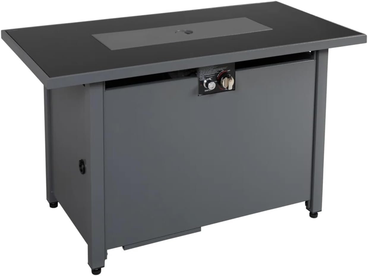 43 Inch Rectangle Propane Fire Pit, Outdoor Fire Pit Table, 50,000 BTU Steel Gas Fire Pits with Lid, Cover and Lava Rock for Outside Patio Deck Garden Backyard - Gray