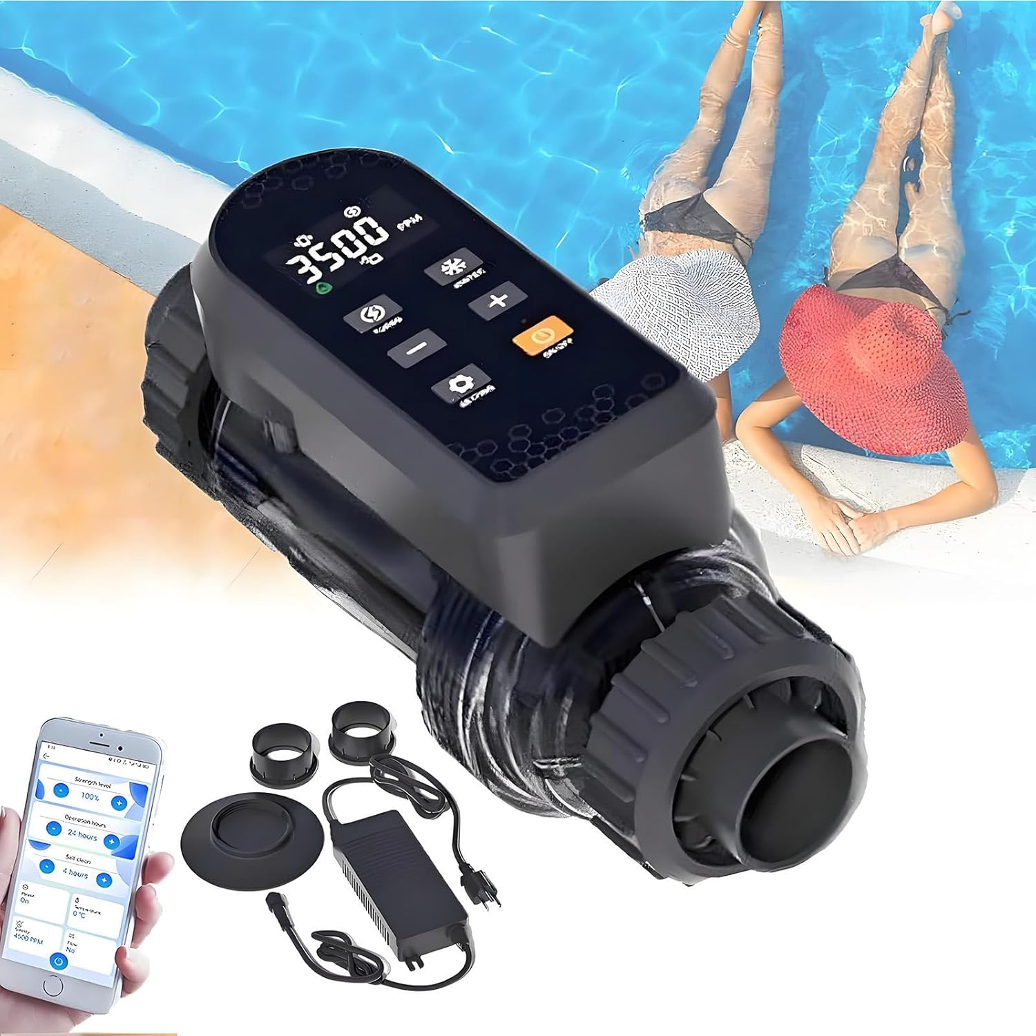 Salt Chlorinator for Swimming Pools, Salt Chlorine Generator for Pools, WiFi Application, Salt Water Chlorinator with Titanium Cell 50g/h