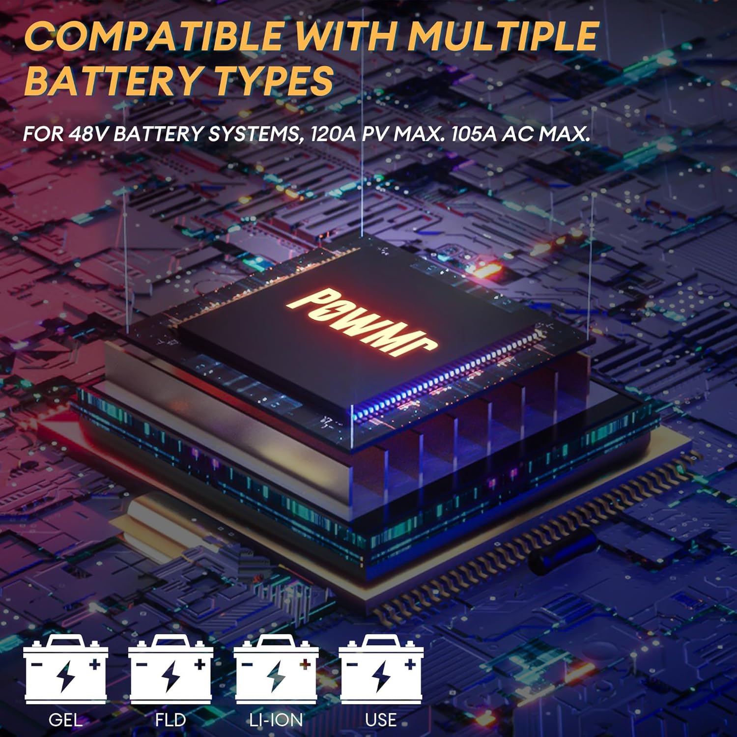 PowMr 10000W Solar Inverter 48VDC to 110V/220VAC, 10kW Hybrid Inverter w/ 120A MPPT Charge Controller Built-in, Pure Sine Wave for 48V Lead-Acid and Lithium Battery, Peak Power:30000W