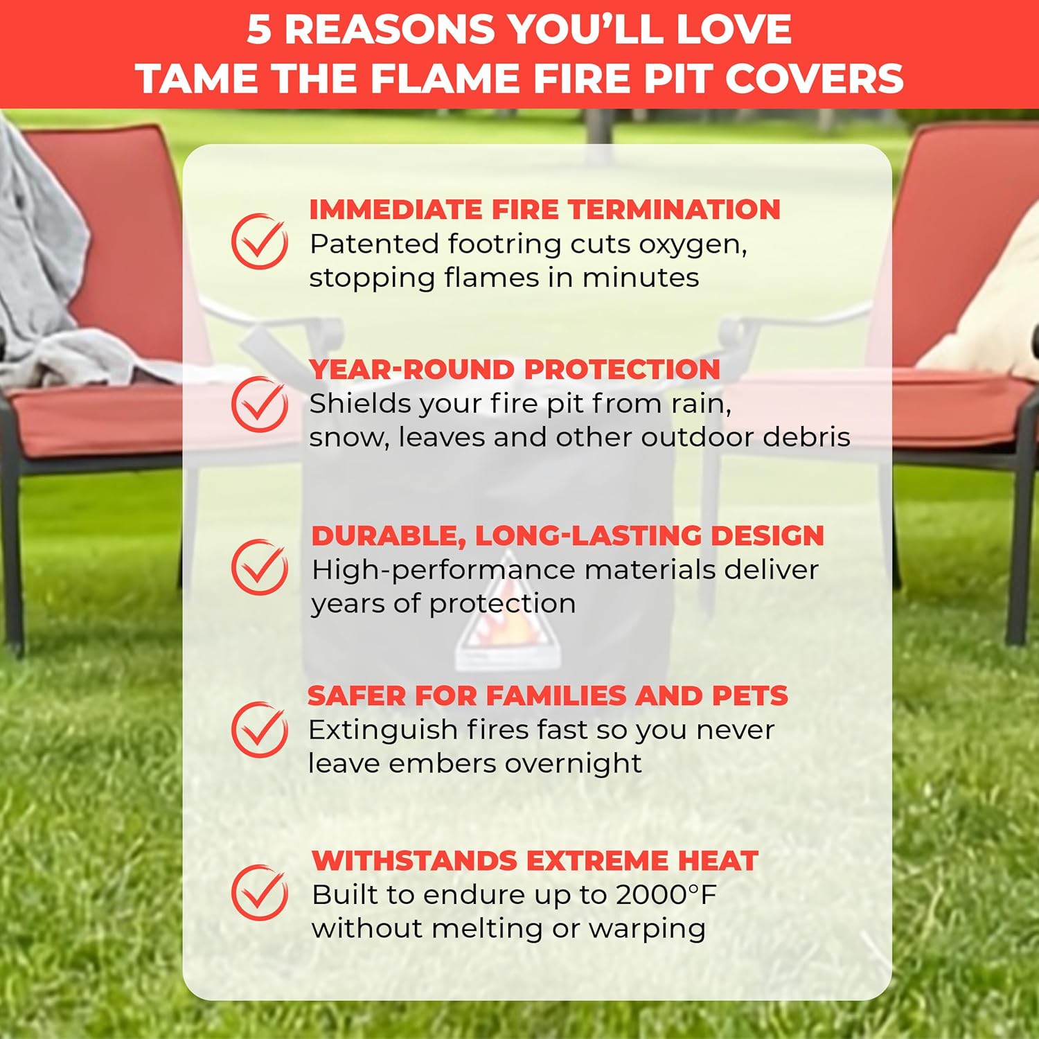 Tame the Flame Fire Pit Cover For Breeo 24, Heavy-Duty Waterproof & Fireproof Lid, Fits Round Firepits Up to 28 inches in Diameter