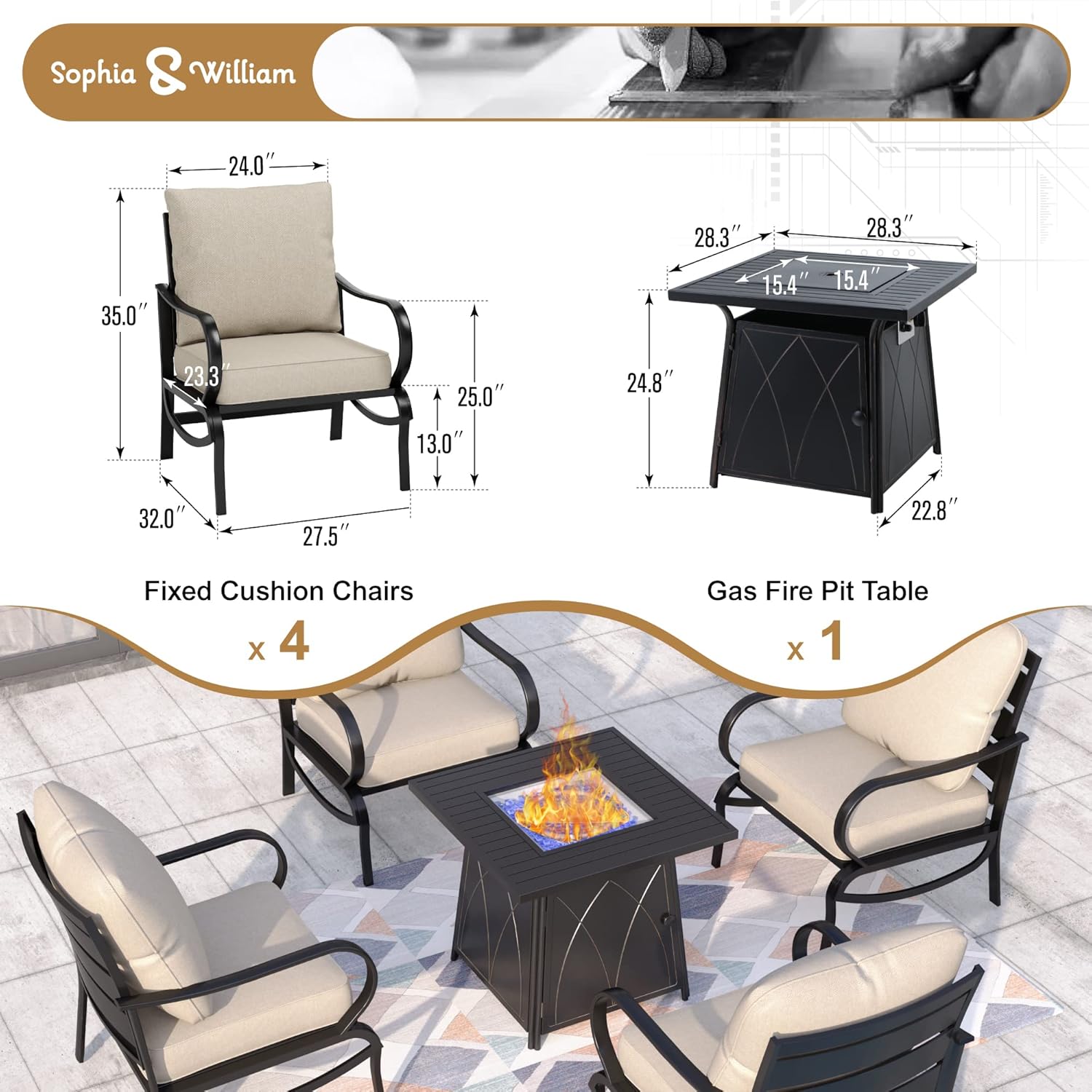 Sophia & William Patio Furniture Sets 5 Pcs with 28