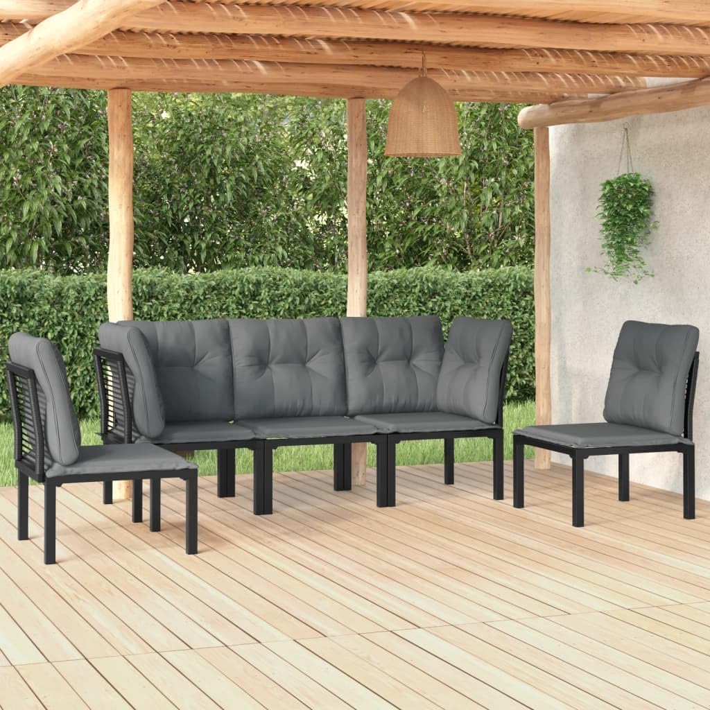 5 Piece Patio Lounge Set Black and Gray Poly Rattan,AllWeather Patio Lounge Set: Relax and Style Your Outdoor Space Patio Furniture, Outdoor Furniture Sets