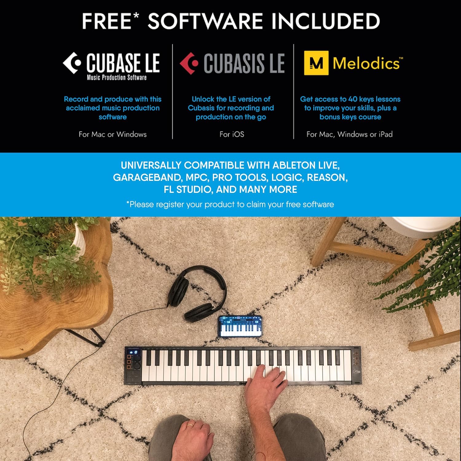 Carry-on Folding MIDI Controller 25 - MIDI Over Bluetooth &USB Ultra-Portable Keyboard Controller - Built-In Battery for Professional Music Production - Compatible with Mac, PC, iOS