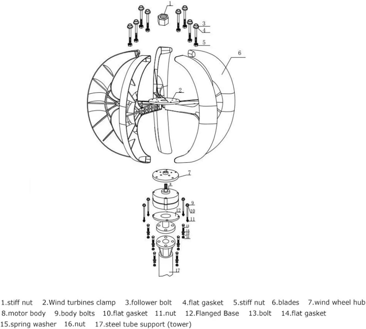 Wind Turbine Generator Kit, 200W Vertical Axis Wind Generator 12V 24V Red and White Ball Type Wind Turbine for Land Marine Use for Hybrid Solar Wind System(White,5 Blades_12V)